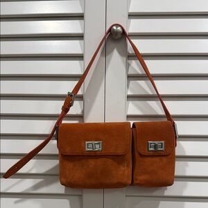 BY FAR Orange Suede Billy Shoulder Bag